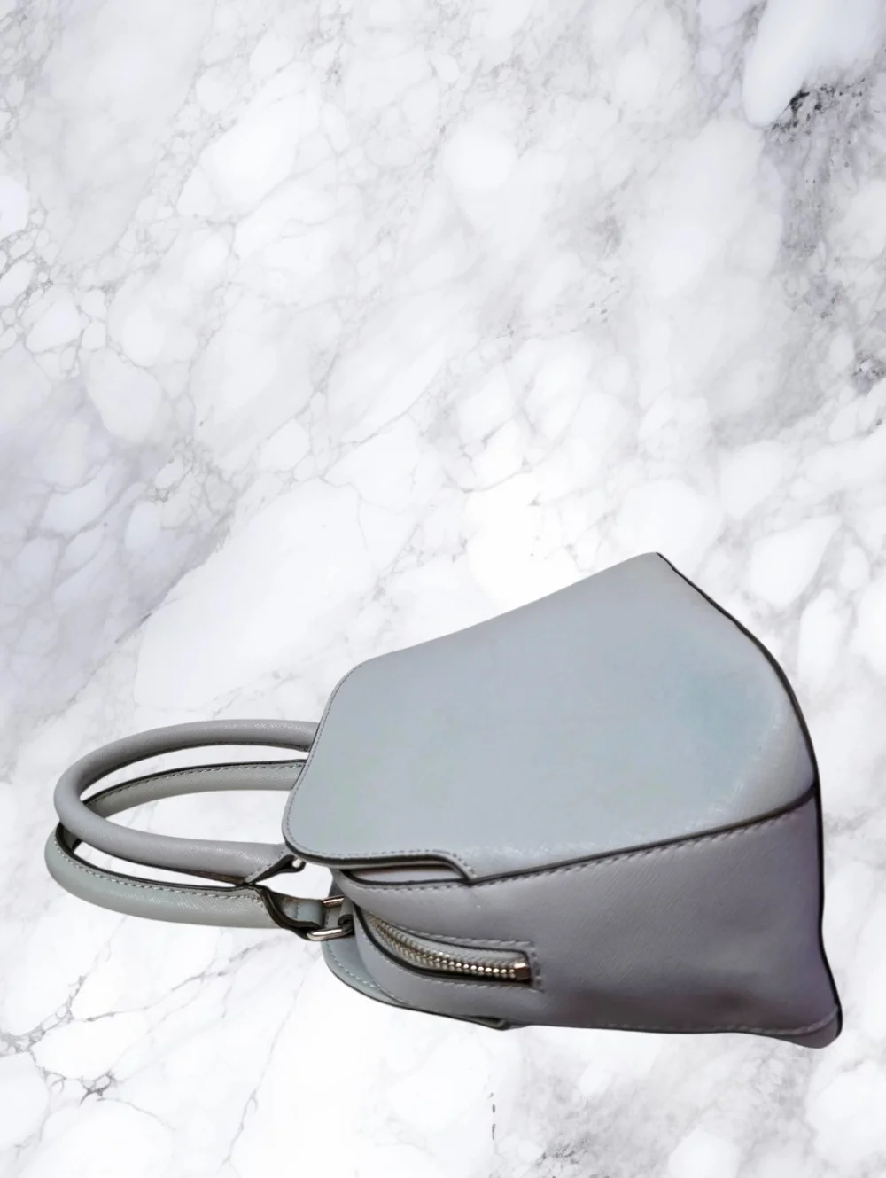 Guess Gray Dome Satchel Crossbody Bag Structured Top Handle Silver Logo